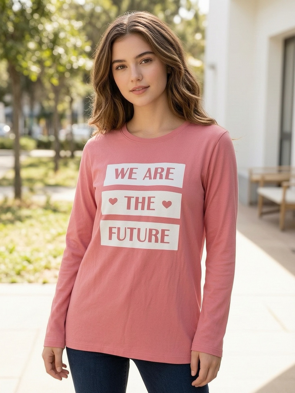 George Pink Long-Sleeve Graphic Tee - 'We Are The Future'